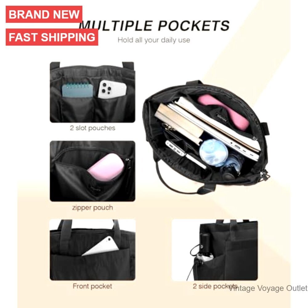 Large Tote Bag with Zipper, 16L Capacity, Lightweight Polyester for Work Travel - Picture 4 of 7